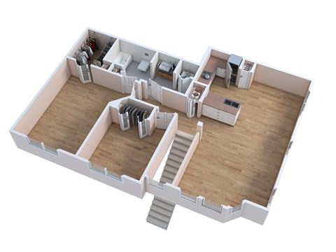 an overhead view of a 3d floor plan of a home